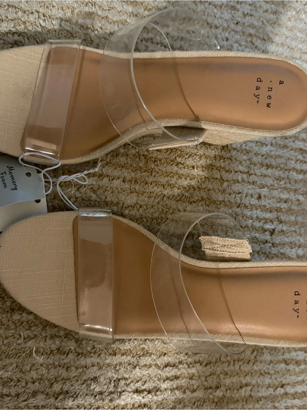 Clear Strap Wedge Sandals in Nude